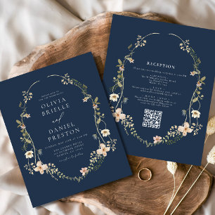 Navy Blue Wildblume QR Code Garden Wedding