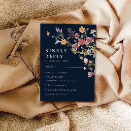 Navy Blue Wildblume Wedding RSVP Card Karte