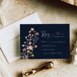 Navy Blue Wildblume Wedding RSVP Card Karte