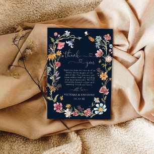 Navy Blue Wildblumen Hochzeit Dankeschön Karten
