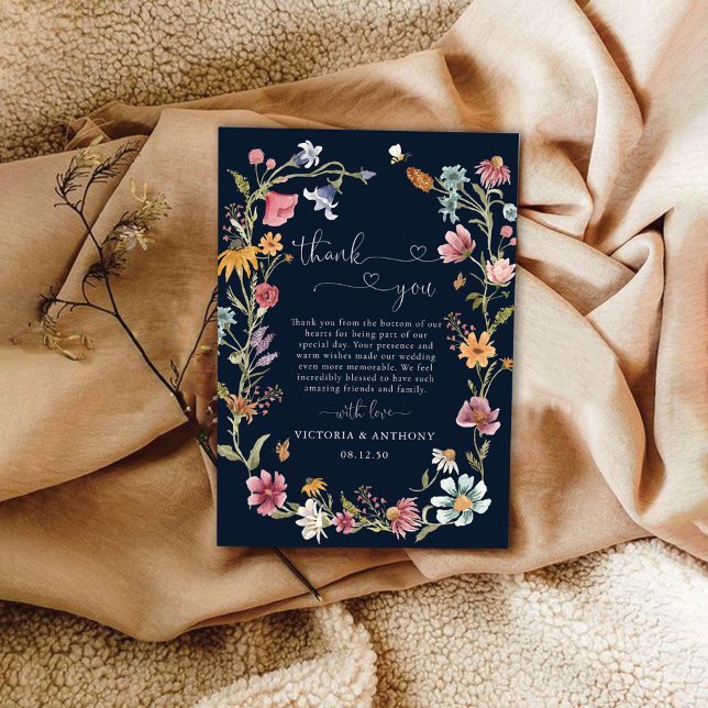 Navy Blue Wildblumen Hochzeit Dankeschön Karten (Von Creator hochgeladen)