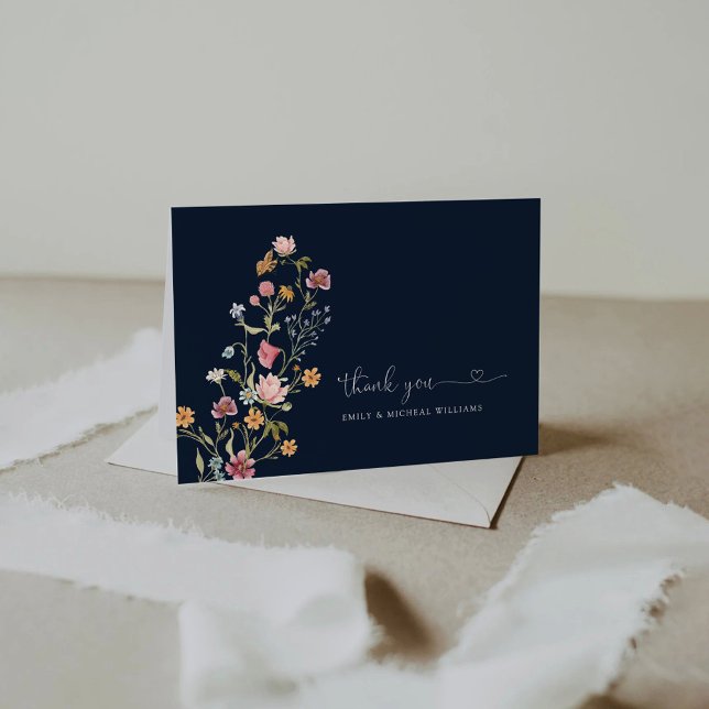 Navy Blue Wildblumen Hochzeit Flat Danke Karte (Von Creator hochgeladen)
