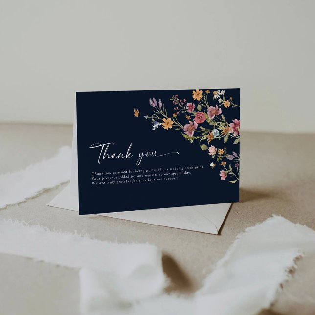 Navy Blue Wildblumen Hochzeit Flat Danke Karten (Von Creator hochgeladen)