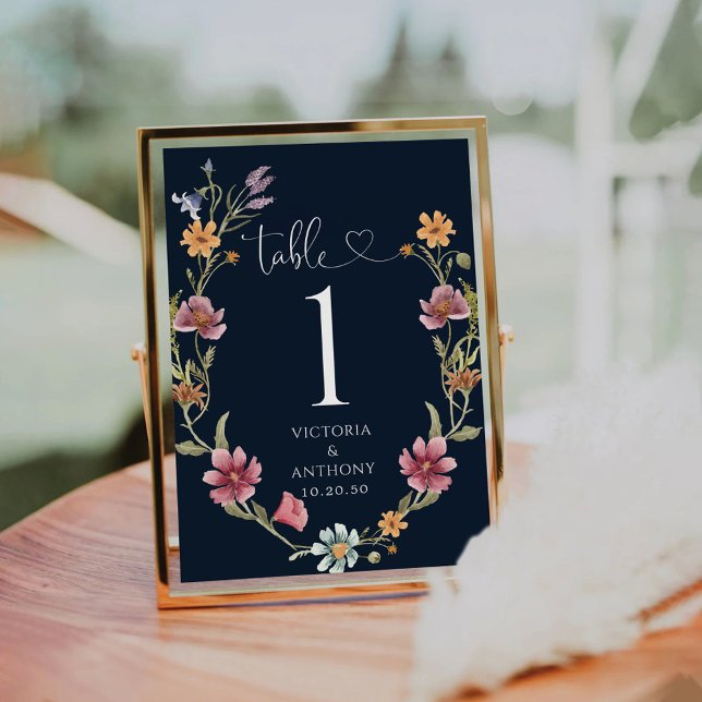Navy Blue Wildblumen Hochzeiten Tischnummern (Von Creator hochgeladen)