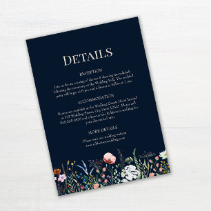 Navy Blue Wildblumen Hochzeitskarte Einladung