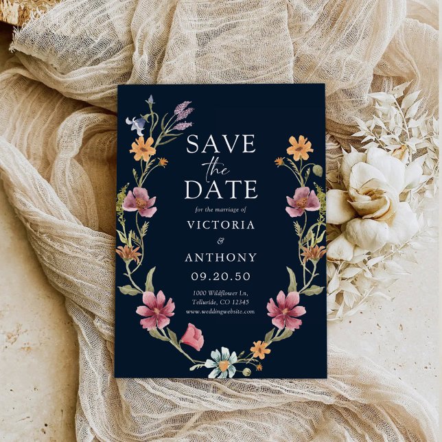 Navy Blue Wildblumen speichern die Datumskarten Save The Date (Von Creator hochgeladen)