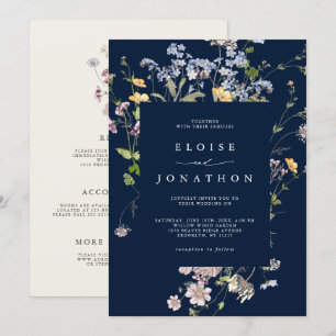 Navy Blue Wildflower-Garten-Details Hochzeit   Einladung