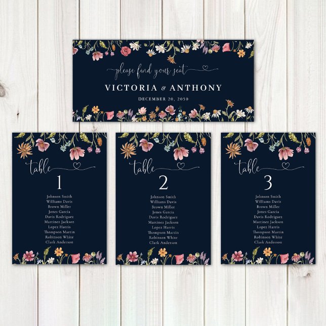 Navy Blue Wildflowers Wedding Head Table Sign (Von Creator hochgeladen)