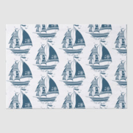 Navy-Blue Wind Segelboot Muster Seidenpapier