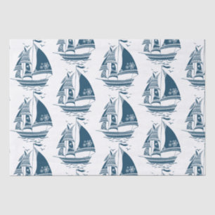 Navy-Blue Wind Segelboot Muster Seidenpapier