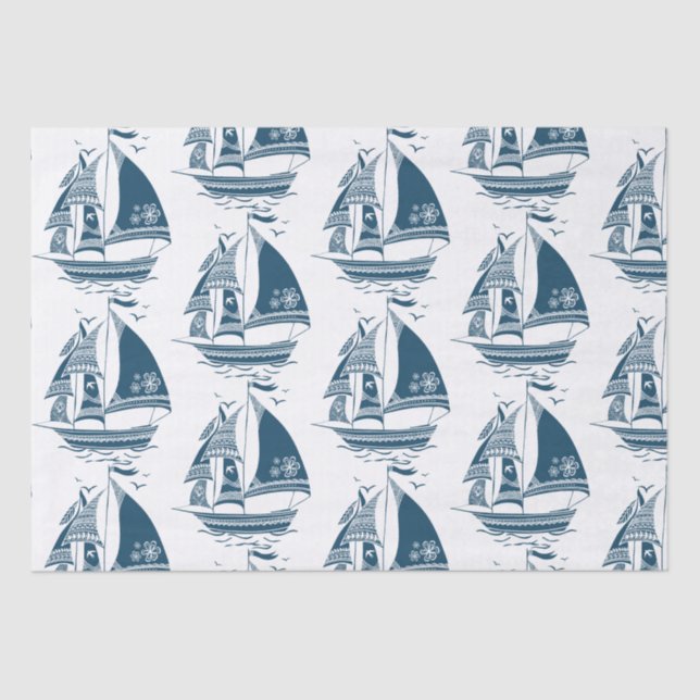 Navy-Blue Wind Segelboot Muster Seidenpapier (Vorderseite)