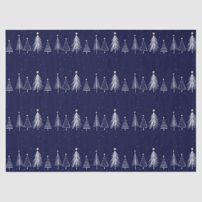 Navy Blue Winter Christmas Pine Trees Star Seidenpapier (Vorderseite)