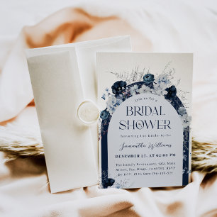Navy Blue Winter Floral Boho Brautparty Einladung