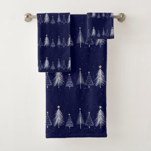 Navy Blue Winter Weihnachts Pine Tree Topper Star Badhandtuch Set