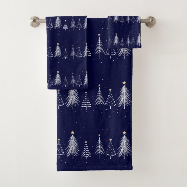 Navy Blue Winter Weihnachts Pine Tree Topper Star Badhandtuch Set (Insitu)