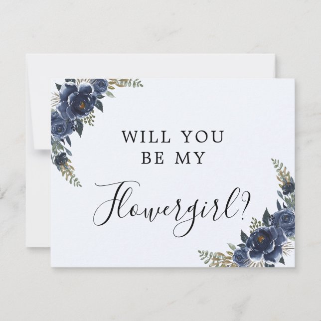 Navy Blue wird meine Blume Girl Card sein Save The Date (Vorderseite)
