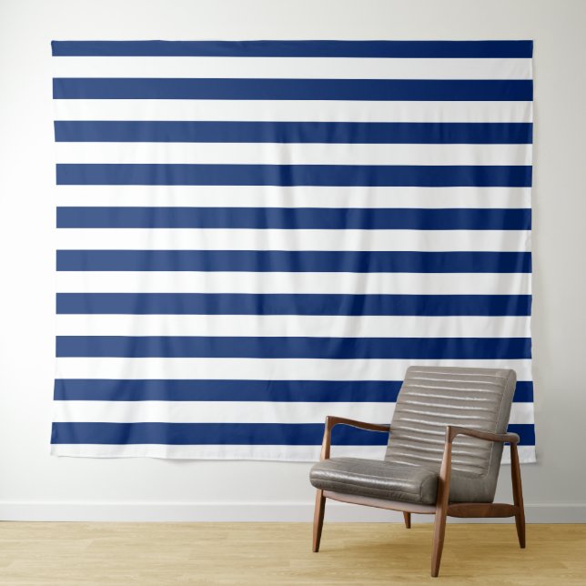 Navy Blue with Classic White Stripe Pattern Wandteppich (Beispiel (Horizontal))