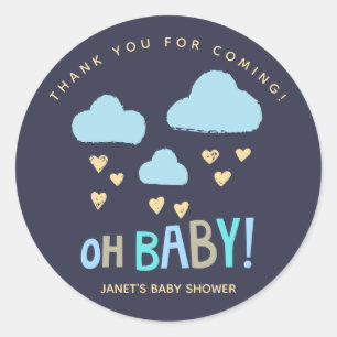 Navy Blue Wolken Oh Baby Junge Baby Shower Runder Aufkleber