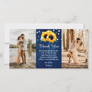 Navy Blue Wood Lace Sonnenblume Danke Foto Card