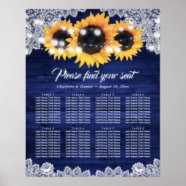 Navy Blue Wood Lace Sunflower Seating Chart Poster