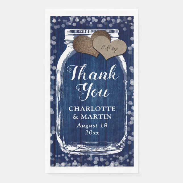 Navy Blue Wood Mason Jar Winter Wedding Vielen Dan Serviette (Vorderseite)