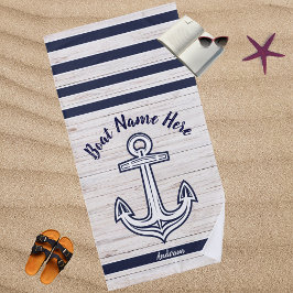 Navy Blue Wood Nautical Anchor Bootsname hinzufüge Strandtuch