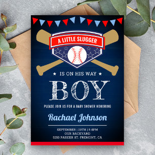 Navy Blue Wood Sports Boy Baseball Baby Dusche Einladung