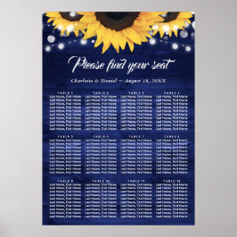 Navy Blue Wood Sunflower Wedding Seating Chart 12 Poster