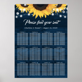 Navy Blue Wood Sunflower Wedding Seating Chart 12 Poster