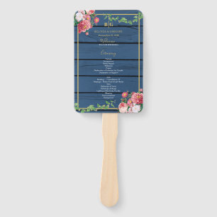 Navy Blue Wood Vintag Rose Gold Hochzeitsprogramm Fächer