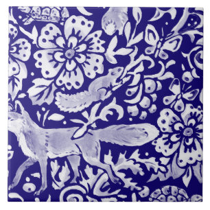 Navy Blue Woodland MURAL Animal Fox unten rechts Fliese