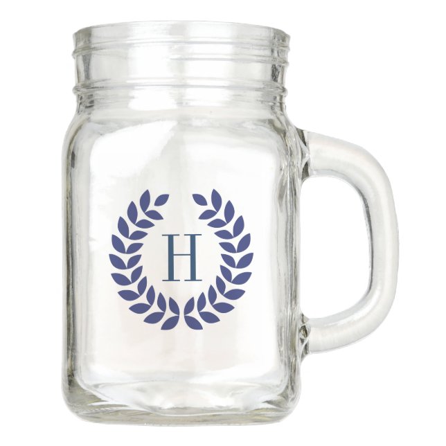 Navy Blue Wreath Custom Monogram Einmachglas (Vorderseite)