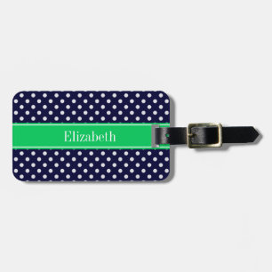 Navy Blue Wt Polka Dot Emerald Green Name Monogram Gepäckanhänger