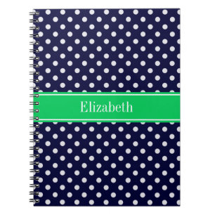 Navy Blue Wt Polka Dot Emerald Green Name Monogram Notizblock