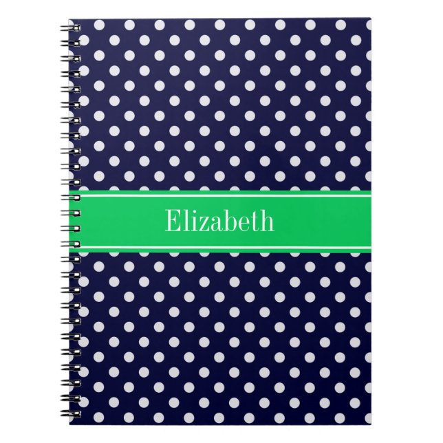 Navy Blue Wt Polka Dot Emerald Green Name Monogram Notizblock (Vorderseite)