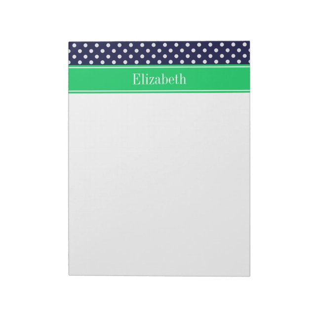 Navy Blue Wt Polka Dot Emerald Green Name Monogram Notizblock (Rotiert)