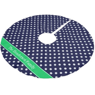 Navy Blue Wt Polka Dot Emerald Green Name Monogram Polyester Weihnachtsbaumdecke