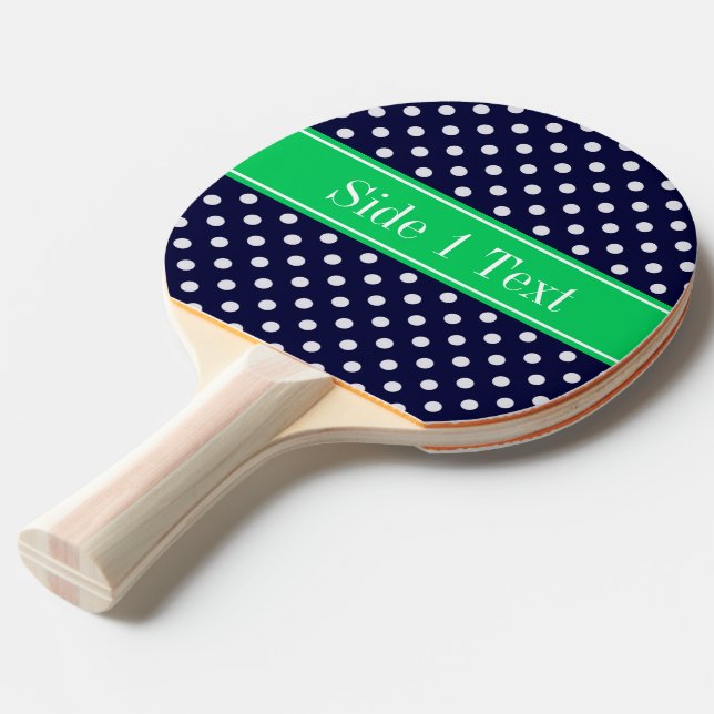 Navy Blue Wt Polka Dot Emerald Green Name Monogram Tischtennis Schläger (Vorderseite)