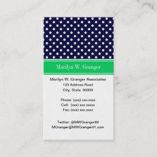 Navy Blue Wt Polka Dot Emerald Green Name Monogram Visitenkarte
