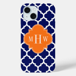 Navy Blue WT Zickzack Pumpkin Quatrefoil 3 Monogra iPhone 15 Hülle