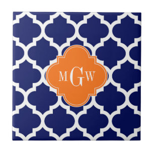 Navy Blue WT Zickzack Pumpkin Quatrefoil 3 Monogra Fliese