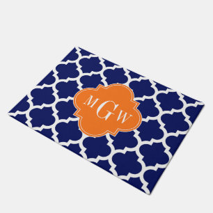 Navy Blue WT Zickzack Pumpkin Quatrefoil 3 Monogra Fußmatte