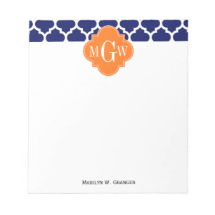 Navy Blue WT Zickzack Pumpkin Quatrefoil 3 Monogra Notizblock