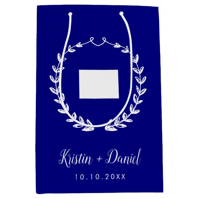 Navy Blue Wyoming Map Wedding Welcome Swag Mittlere Geschenktüte (Vorderseite)