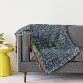 Navy Blue & Yellow Abstrakte Karierte Printwerbung Decke
