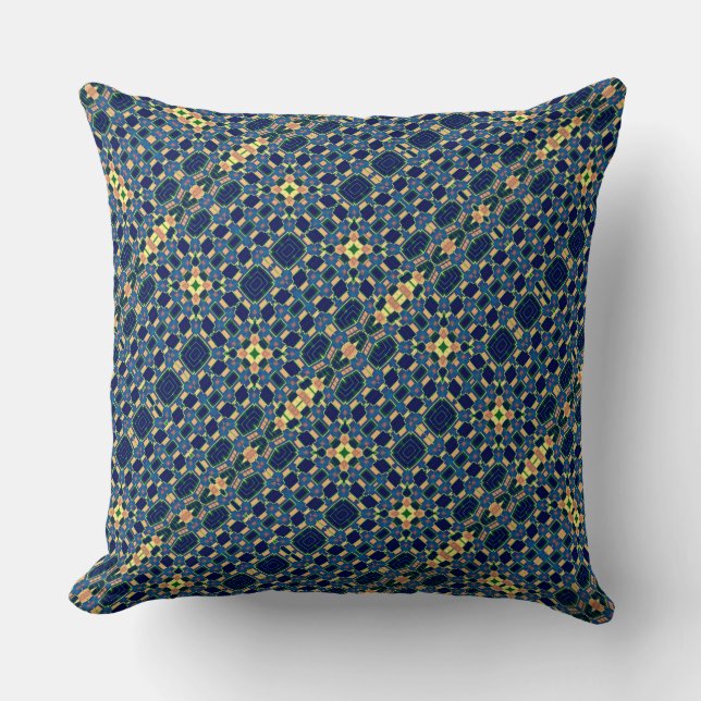 Navy Blue & Yellow Abstrakte Karierte Printwerbung Kissen (Vorderseite)