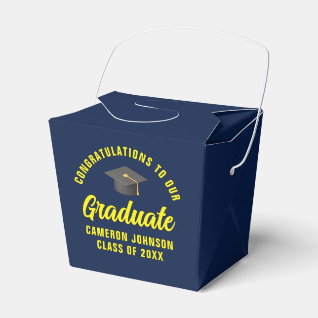 Navy Blue Yellow Custom Graduation Party Fortune Geschenkschachtel (Vorderseite)