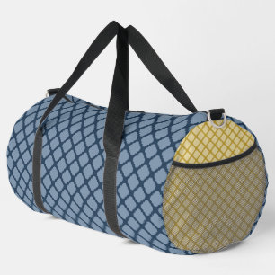 NAVY BLUE & YELLOW DIAMOND PATTERN DUFFLE BAG