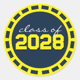 Navy Blue & Yellow Filmstrip-Abschluss Runder Aufkleber