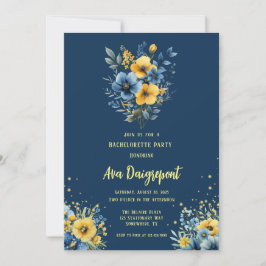 Navy Blue Yellow Floral Gold Junggeselinnen-Abschi Einladung